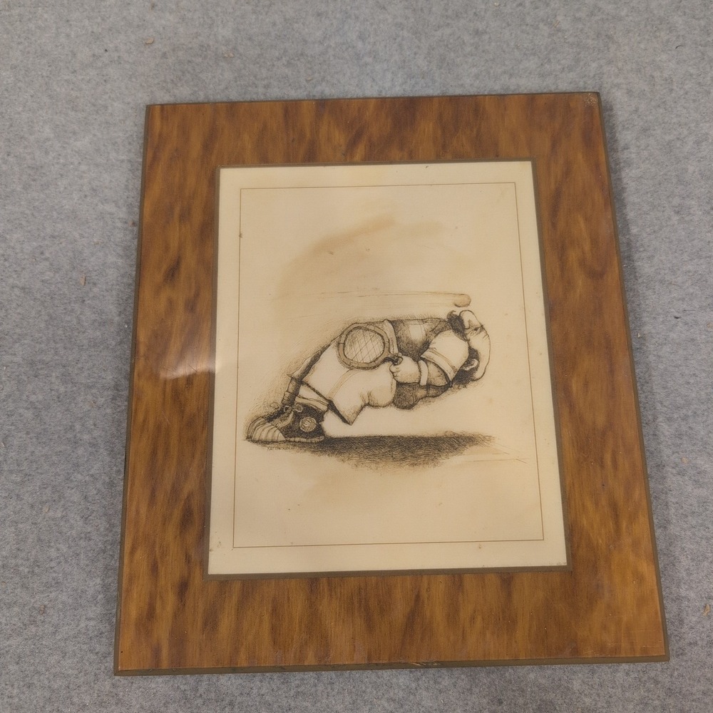 Vintage Master Craft Tennis Player Humorous Sports Art Wood Wall Plaque 8x10